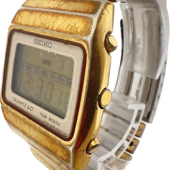 Vintage Seiko Men's Digital LCD Wristwatch M154-4018 w Band Running - Picture 2 of 6